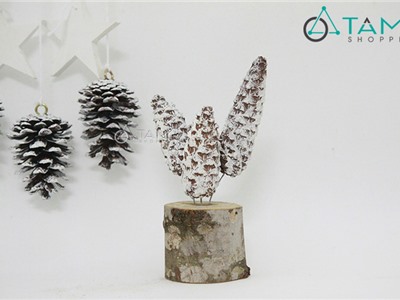 Đế gỗ gắn 3 trái thông dầu trang trí Giáng sinh số 24